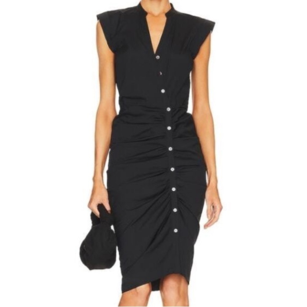 Veronica Beard Black Ruched Asymmetrical Button-Down Shirt Dress - Picture 5 of 5